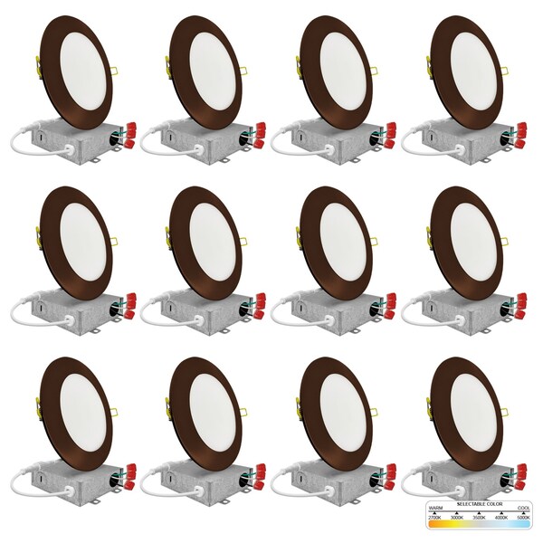Nuwatt 6 Inch Ultra Thin Bronze LED Recessed Lighting 5CCT 2700K/3000K/3500K/4000K/5000K Wafer Lights 12 PK NW-P-DL-6-15W-5CT-BZ-12P - main